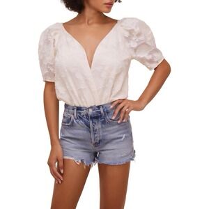 ASTR The Label Colby Puff Sleeve Bodysuit Cream Floral Burnout NWT Size Small